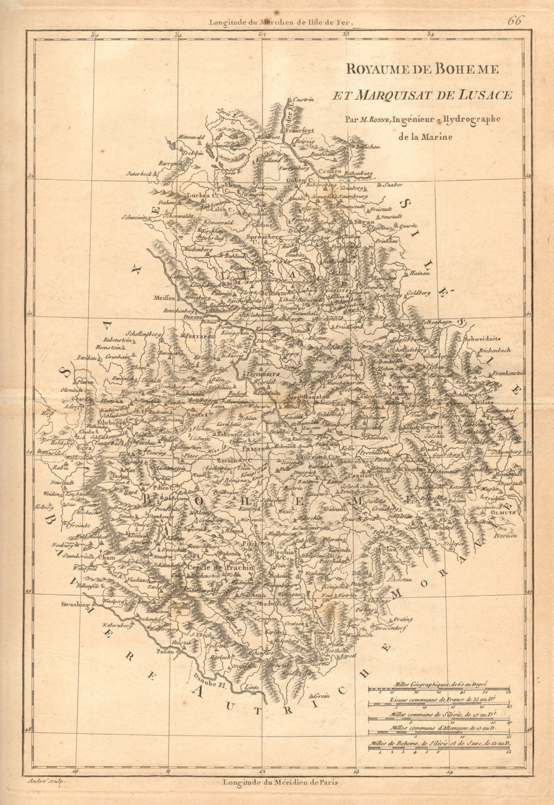 Royaume de Boheme & Marquisat de Lusace. Bohemia Lusatia Czechia. BONNE 1787 map